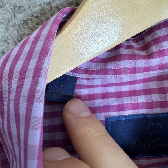 David Donahue Shirt Mens L Pink Plaid Long Sleeve Button Down Cotton Causal - Picture 6 of 7